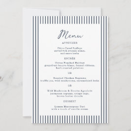 Invitación Nautical Navy Stripe Monogram Wedding Menu Card