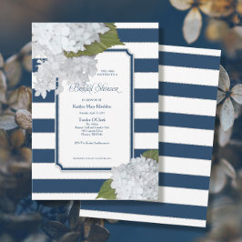 Invitación Nautical Navy White Hydrangea Modern Bridal Shower