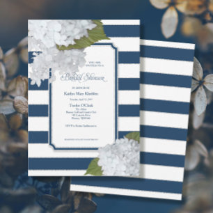 Invitación Nautical Navy White Hydrangea Modern Bridal Shower