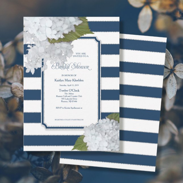 Invitación Nautical Navy White Hydrangea Modern Bridal Shower (Subido por el creador)
