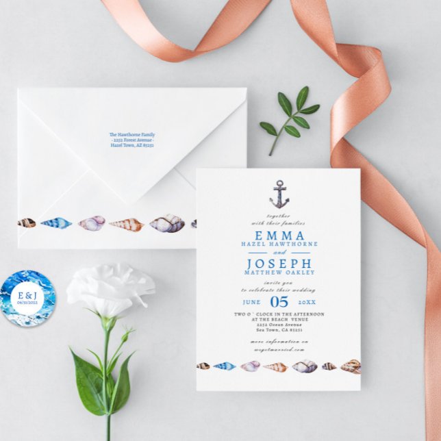 Invitación Nautical Ocean Beach azul elegante Wedding (Subido por el creador)