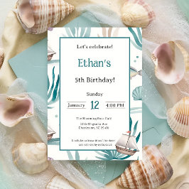 Invitación Nautical Ocean Watercolor Kids Fiesta Cumpleaños
