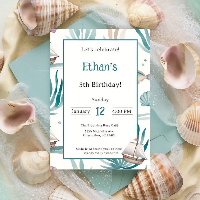 Invitación Nautical Ocean Watercolor Kids Fiesta Cumpleaños (Subido por el creador)