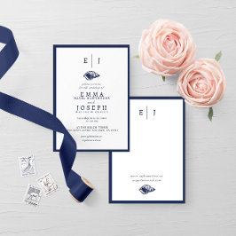 Invitación Nautical Oceanic clásico azul marino oscuro 5 Boda