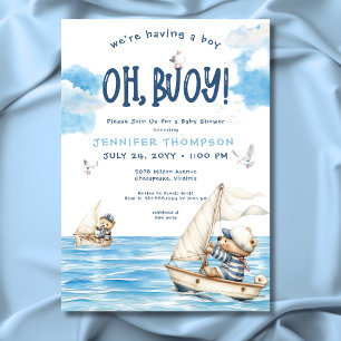 Invitación Nautical Oh Boy Sailor Teddy Bears Baby Shower