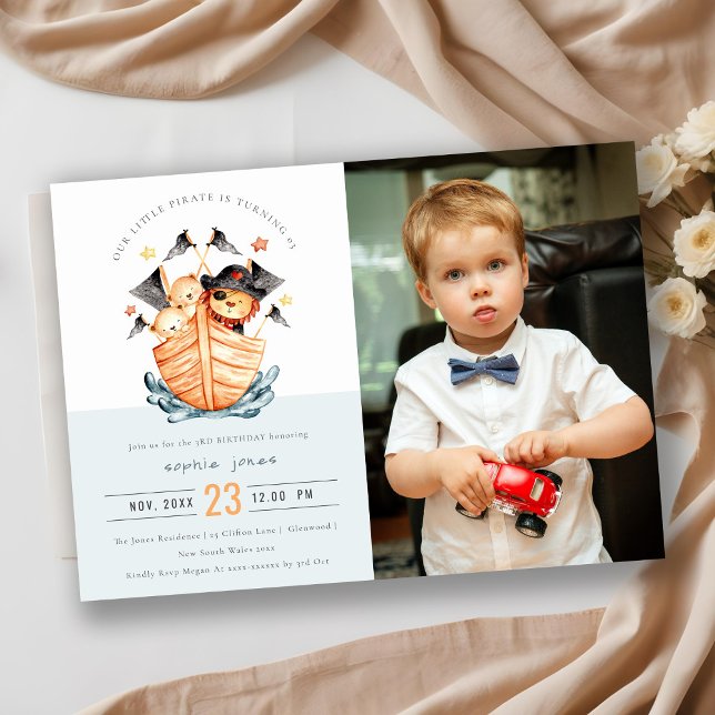 Invitación Nautical Pirate Ship Leon Cub niños foto cumpleaño (Subido por el creador)
