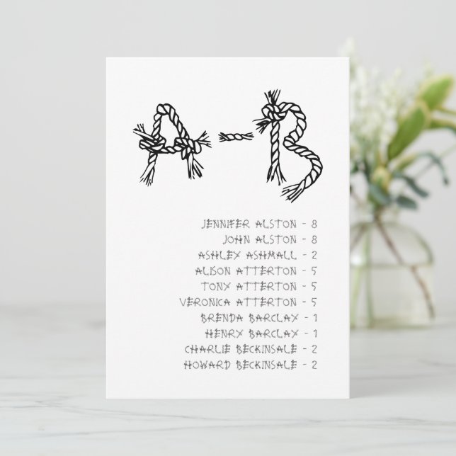 Invitación Nautical Rope Alphabet Wedding Seating Chart Card  (Anverso de pie)