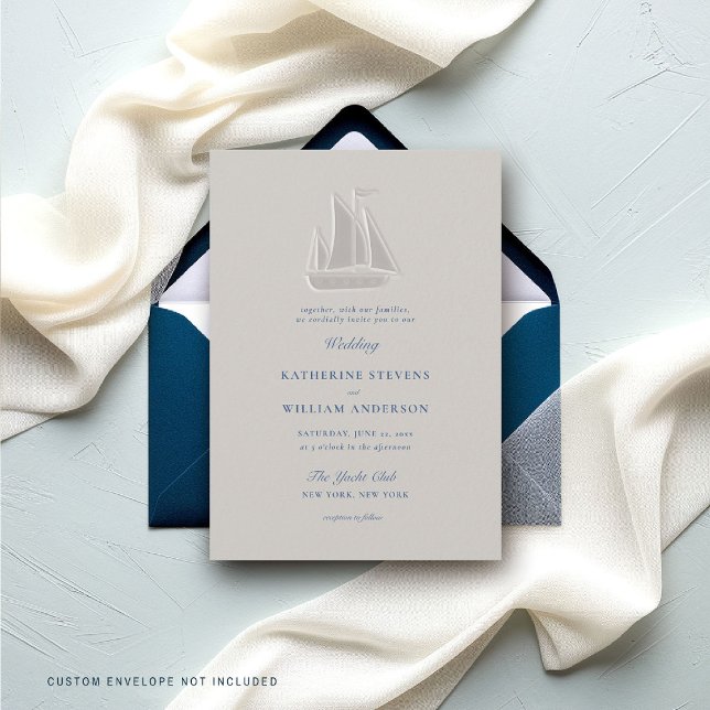 Invitación Nautical Sail Boat Formal Boda clásico moderno (nautical wedding invitation sail boat sailing marina ocean waterfront beach destination modern class)