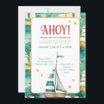 Invitación Nautical Sail Boat Kids Cumpleaños<br><div class="desc">¡Ahoy! Estas invitaciones náuticas turquesa para el cumpleaños incluyen barcos de vela acuáticos y un cielo estrellado. Perfecto para las fiestas de cumpleaños de los niños.</div>