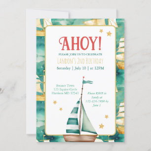 Invitación Nautical Sail Boat Turquoise Cumpleaños