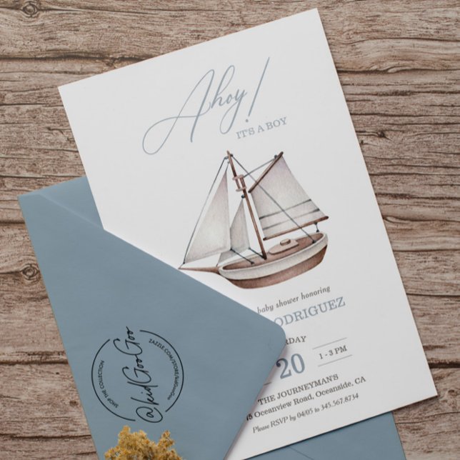 Invitación Nautical Sailboat Baby Shower Ahoy Boy's (Subido por el creador)