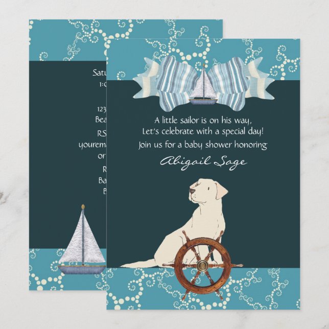 Invitación Nautical Sailboat Labrador Dog Baby Shower (Anverso / Reverso)
