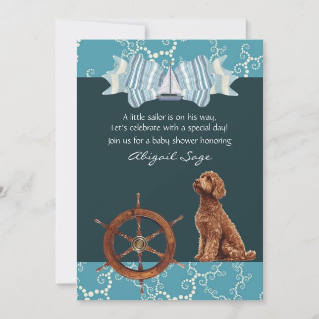 Invitación Nautical Sailboat y Goldendoodle Boy Baby Shower (Anverso)