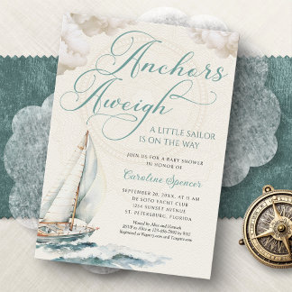 Invitación Nautical Sailing Anchor Aweigh Baby Shower