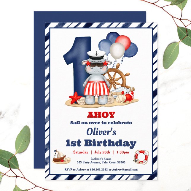 Invitación Nautical Sailor Primer Fiesta de cumpleaños (Subido por el creador)