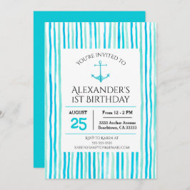 Invitación Nautical Sea Blue Watercolor Primer Cumpleaños