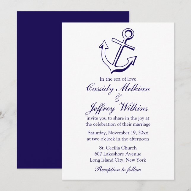 Invitación Nautical Ship Anchor Naval Boda azul Sailor (Anverso / Reverso)