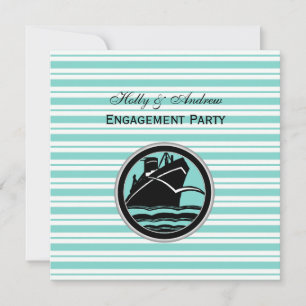 Invitación Nautical Ship Lt Blue White Stripe SQ Engagement