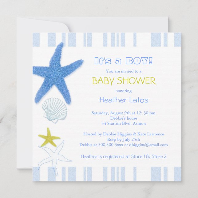 Invitación Nautical Starfish Baby Boy Baby Shower (Anverso)