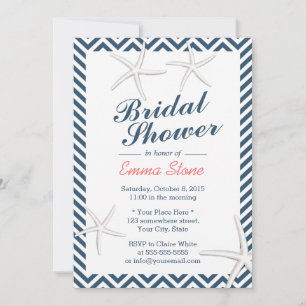 Invitación Nautical Starfishes Chevron Stripes Bridal Shower