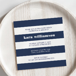 Invitación Nautical Stripe Navy y White Sweet Dieciséis
