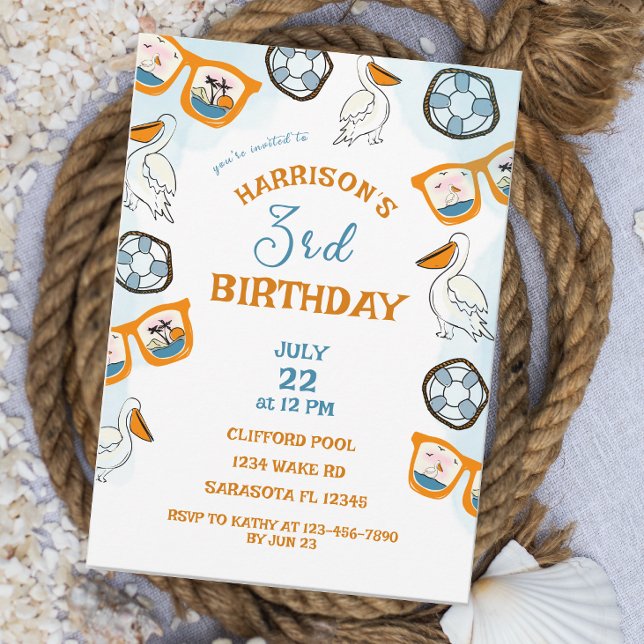 Invitación Nautical Sungafas Pool Fiesta Boy Cumpleaños (Subido por el creador)