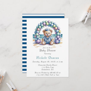 Invitación Nautical Teddy Bear Beach Boy Baby Shower