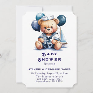 Invitación Nautical Teddy Bear Delight Boy Baby Shower