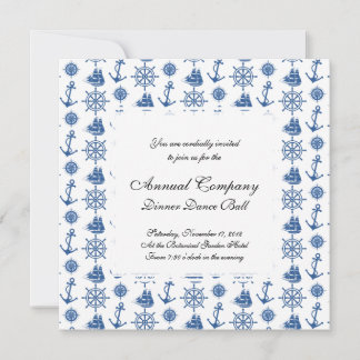 Invitación Nautical Theme Ships Anchor Azul y Blanco