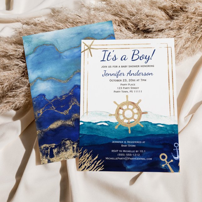 Invitación Nautical Watercolor Boy Baby Shower (Subido por el creador)