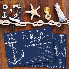 Invitación Nautical White Anchor Bridal Shower Navy