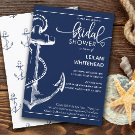 Invitación Nautical White Anchor Bridal Shower Navy