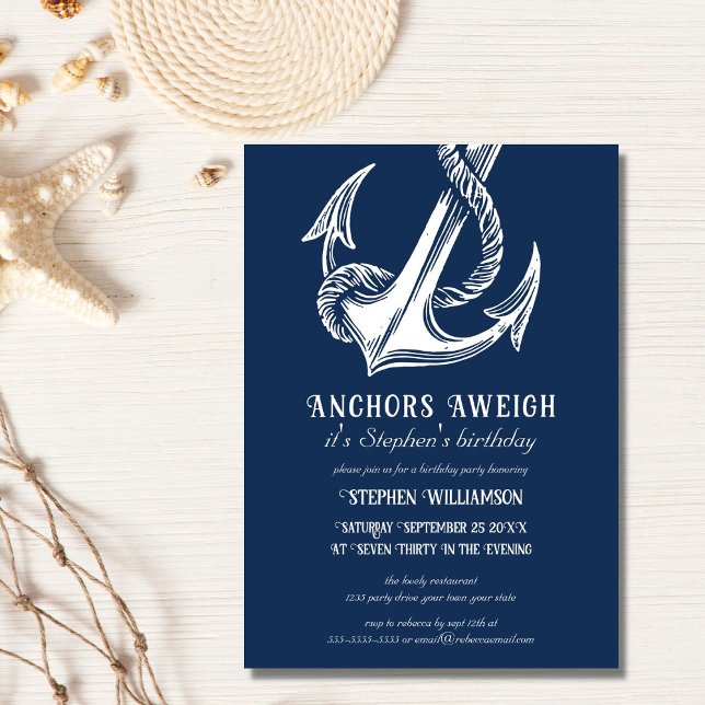 Invitación Nautical White Anchor sobre la fiesta de cumpleaño (Subido por el creador)