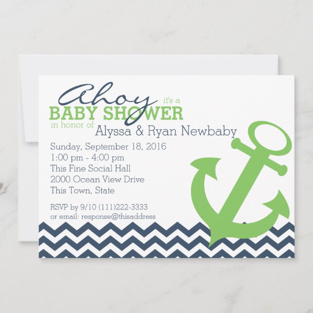 Invitación Nautical Zigzag Anchor Baby Shower (Anverso)