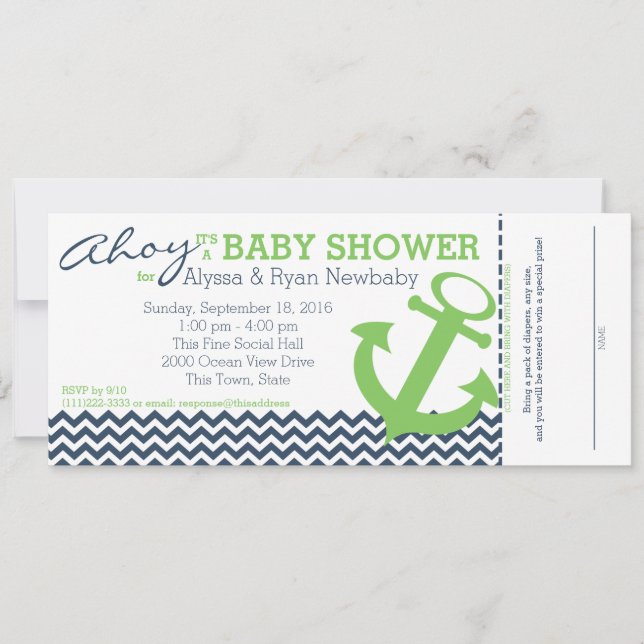 Invitación Nautical Zigzag Anchor Baby Shower (Anverso)
