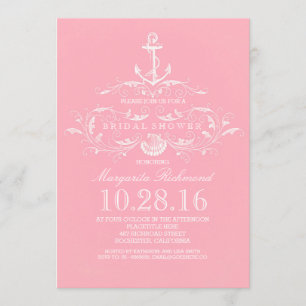 Invitación naútico de ancla blanca ducha de novia rosa invita