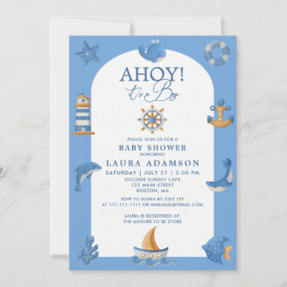 Invitación Náutico Marinero Océano Ahoy Es un Niño Fiesta de 