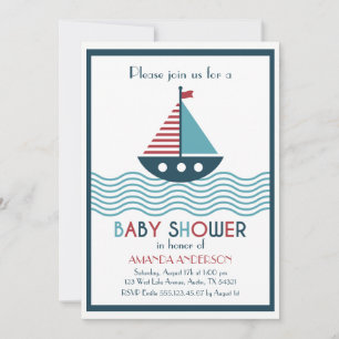 Invitación Náutico rojo y azul BABY SHOWER