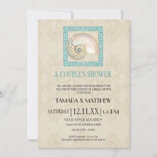 Invitación Nautilus Shell acuarela Griega Key Damask Beach