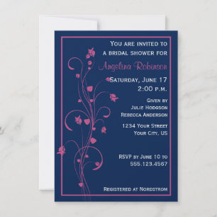 Invitación Naval Con Diseño Floral Rosa Invitat De Ducha Brid