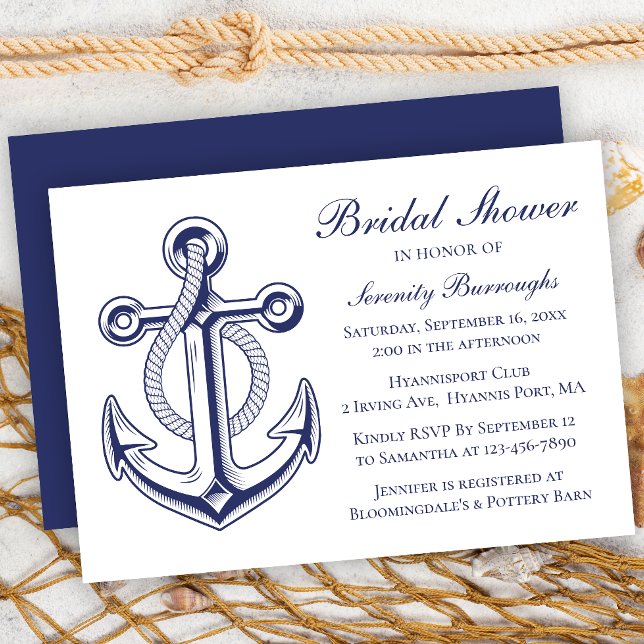 Invitación Naval de Anchor Azul Sailor Nautical Bridal Shower (Subido por el creador)