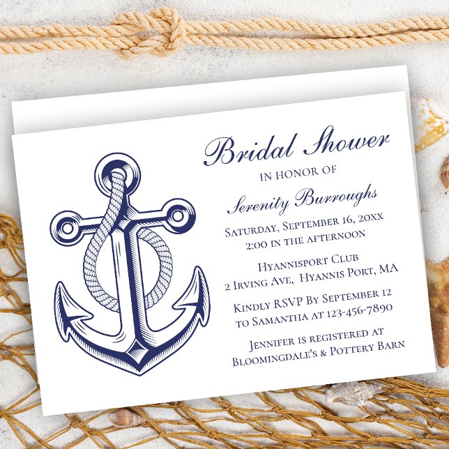 Invitación Naval de Anchor Azul Sailor Nautical Bridal Shower (Subido por el creador)