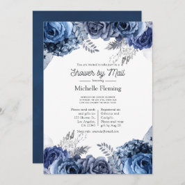 Invitación Naval y blanco con ducha de novia plateada por cor