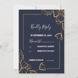 Invitación Naval y floral dorada RSVP