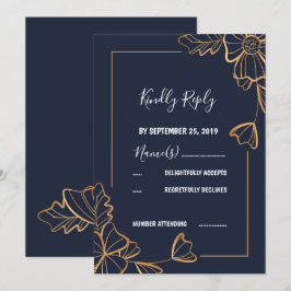 Invitación Naval y floral dorada RSVP