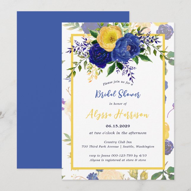 Invitación Nave acuarela Yellowish Gold Floral Bridal (Anverso / Reverso)