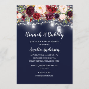 Invitación Nave Burgundy Floral Encender Brunch Y Bubbly