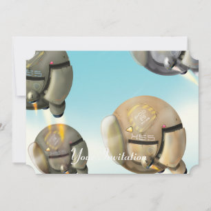 Invitación Nave espacial volando a través de un planeta