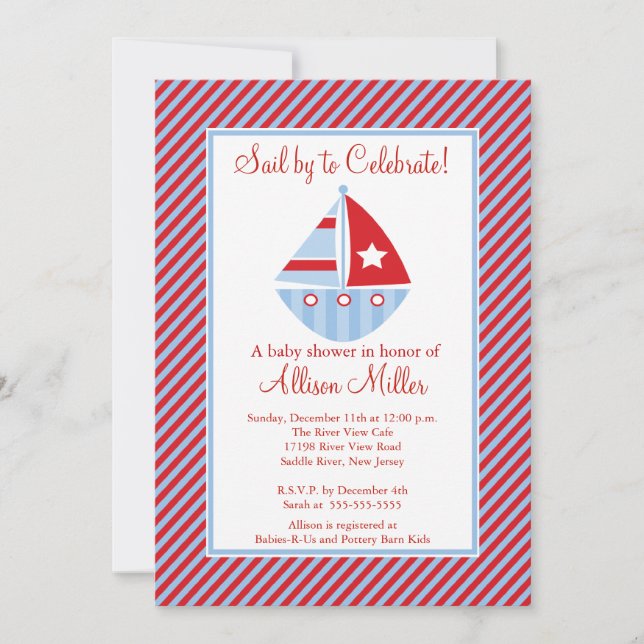 Invitación Navegación En Barco De Vela Niño Baby Shower (Anverso)