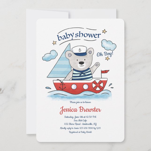 Invitación Navegación por Baby Shower de Teddy Bear (Anverso)